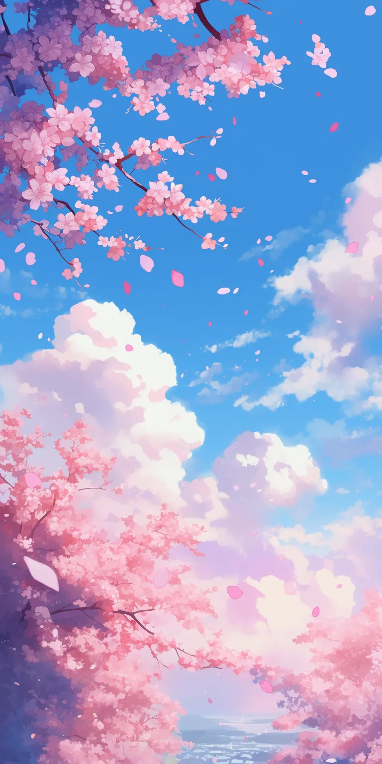 cherry blossom anime wallpaper sky, sakura, background, blossom, ciel