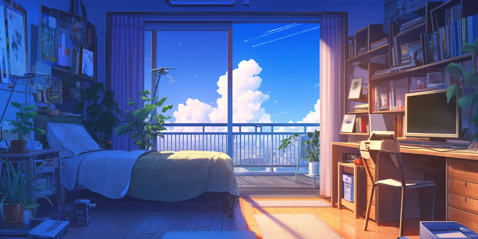 anime bed background bedroom, lofi, room, ghibli, windows