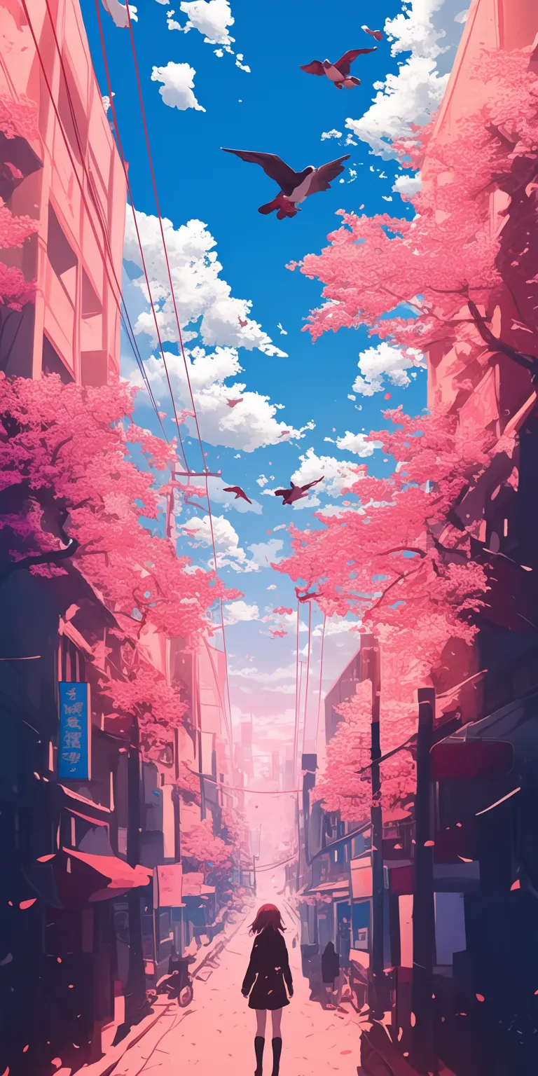 pink anime background sky, aesthetic, lockscreen, lofi, sakura