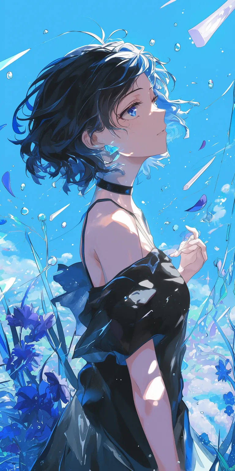blue anime wallpaper touka, haru, kimetsu, ocean, lockscreen