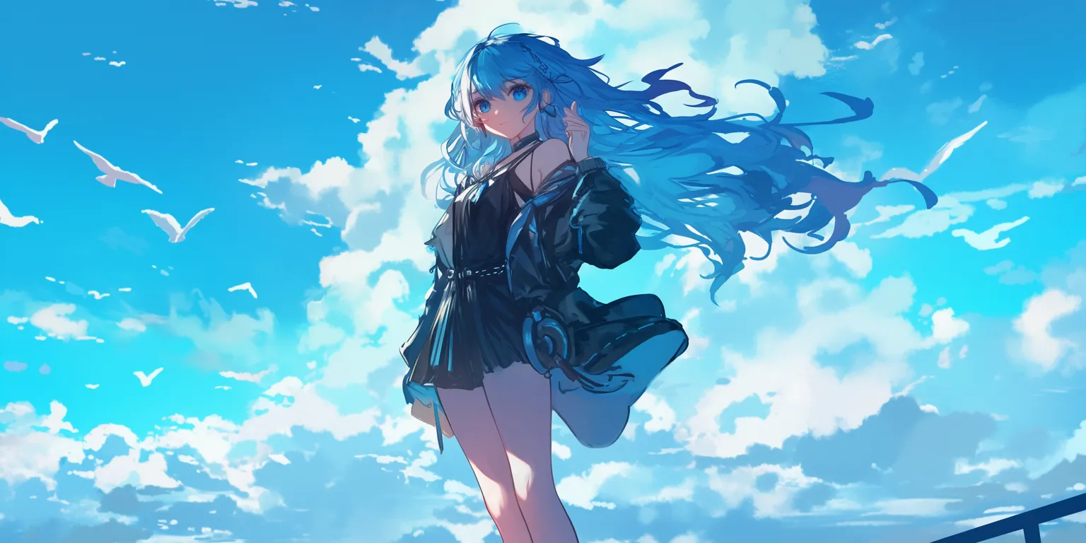1920 x 1080 anime wallpaper sky, aqua, ciel, miku, rem