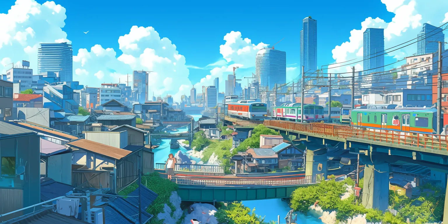 anime city background tokyo, ghibli, japan, konosuba, 3440x1440