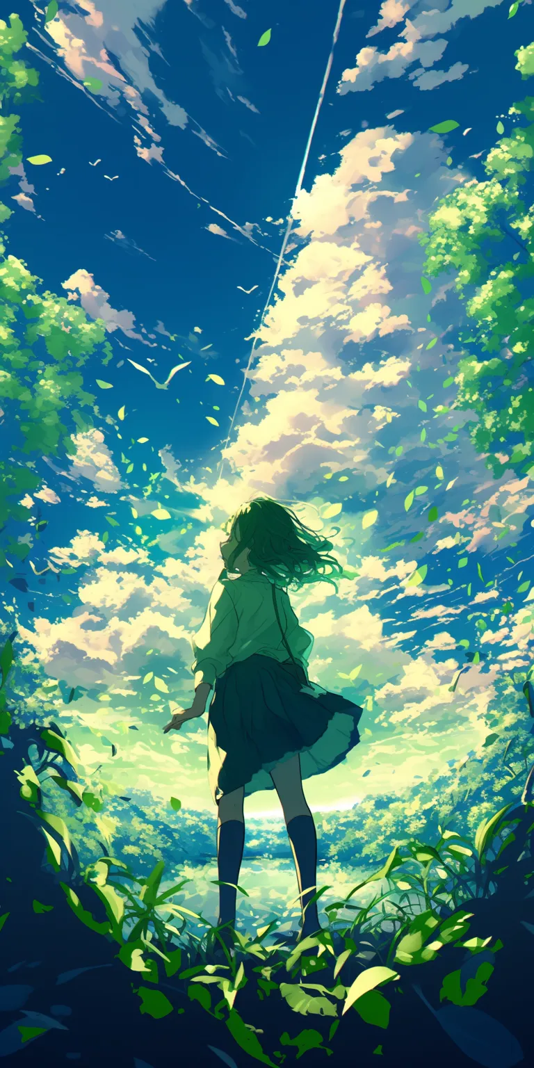 anime green wallpaper ghibli, yotsuba, sky, forest, ponyo
