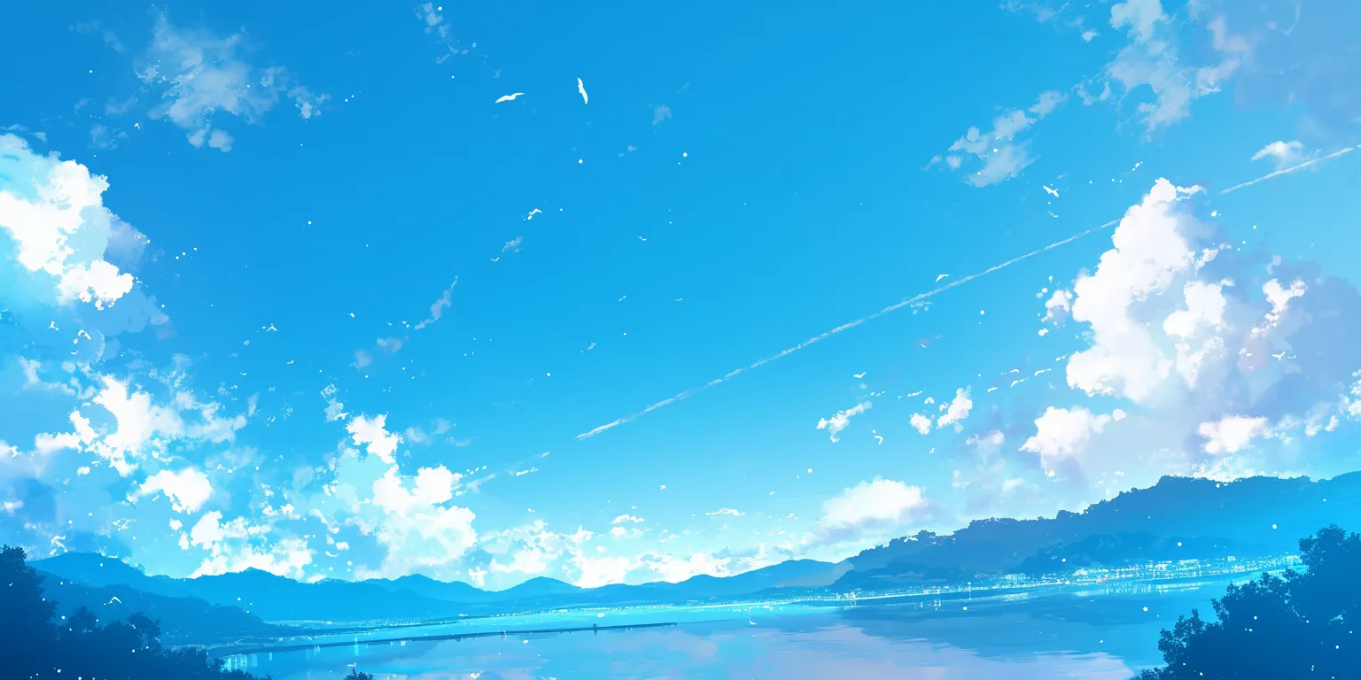 anime background hd sky, bocchi, ciel, ocean, 3440x1440