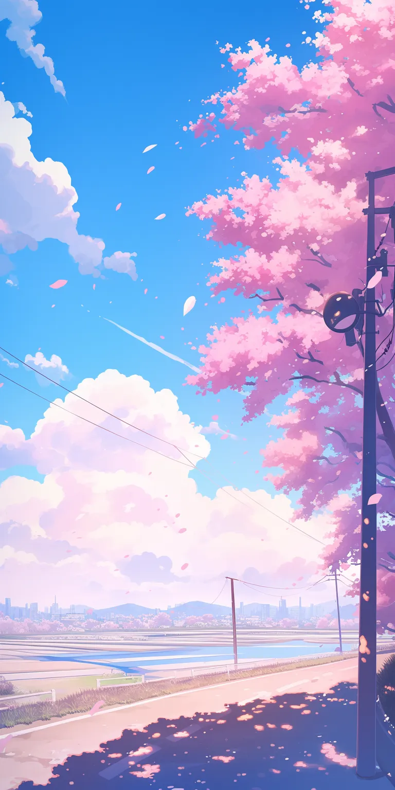 pink anime background backgrounds, sky, 3440x1440, sakura, scenery