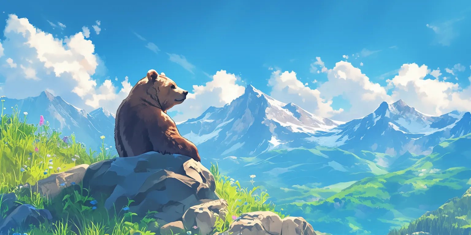 brown bear wallpaper bear, ghibli, mountain, 3440x1440, 2560x1440