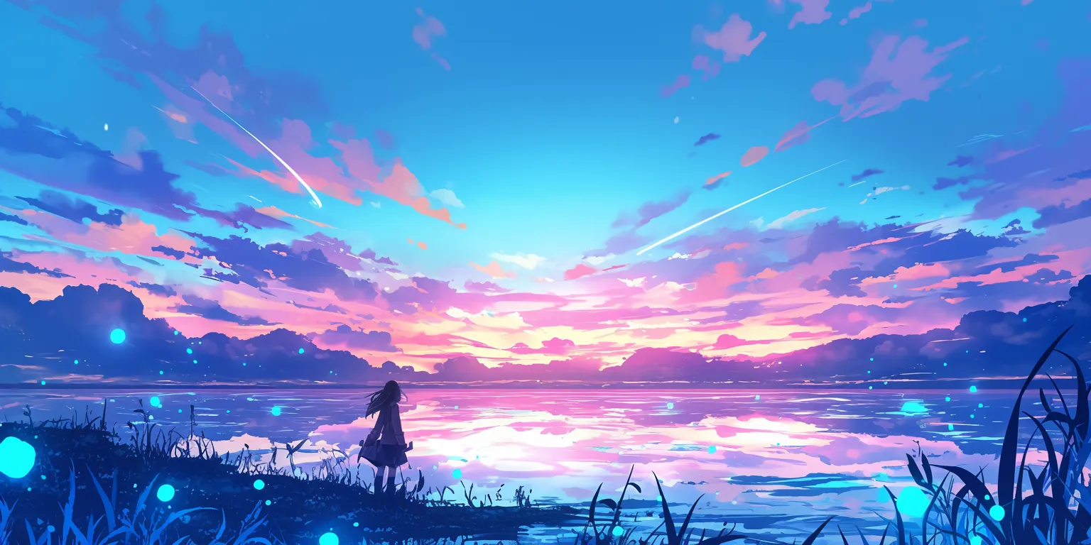 anime computer backgrounds 2560x1440, 1920x1080, 3440x1440, sunset, scenery