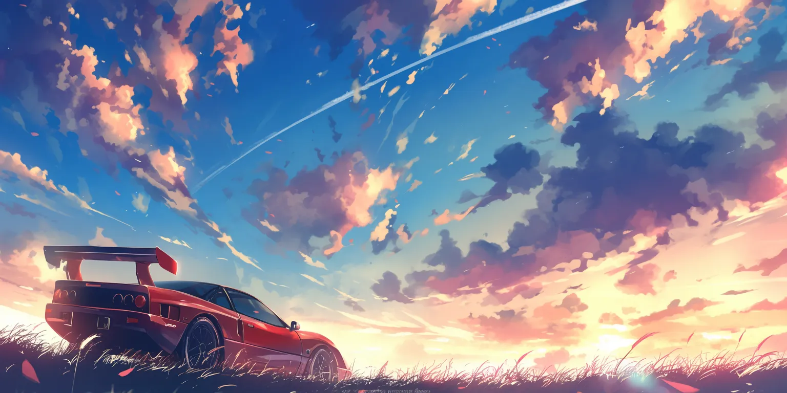 anime car wallpaper flcl, 3440x1440, 2560x1440, sunset, ghibli