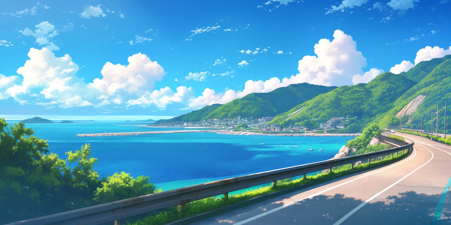 anime backgrounds iphone scenery, ocean, ghibli, 2560x1440, 3440x1440