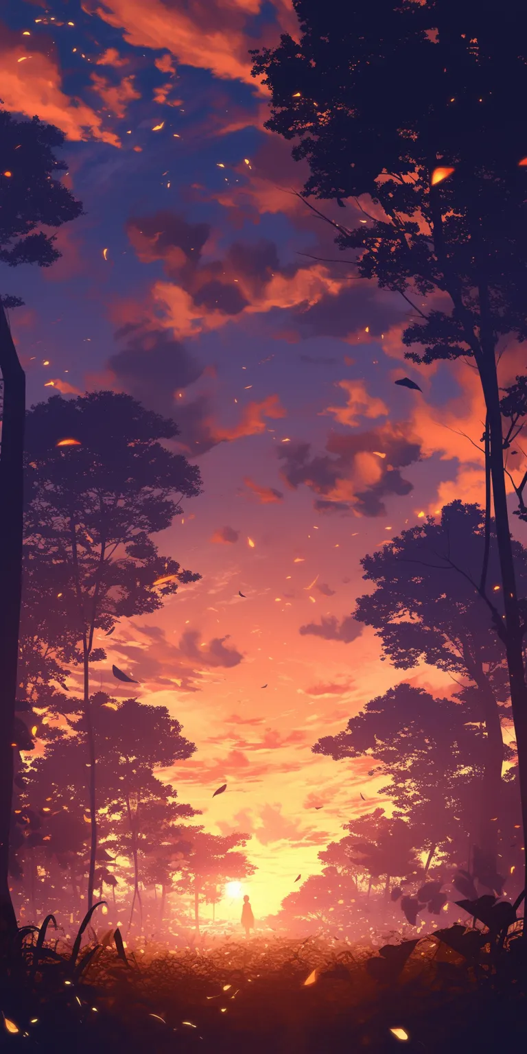 anime forest background mushishi, sunset, forest, backgrounds, yuujinchou