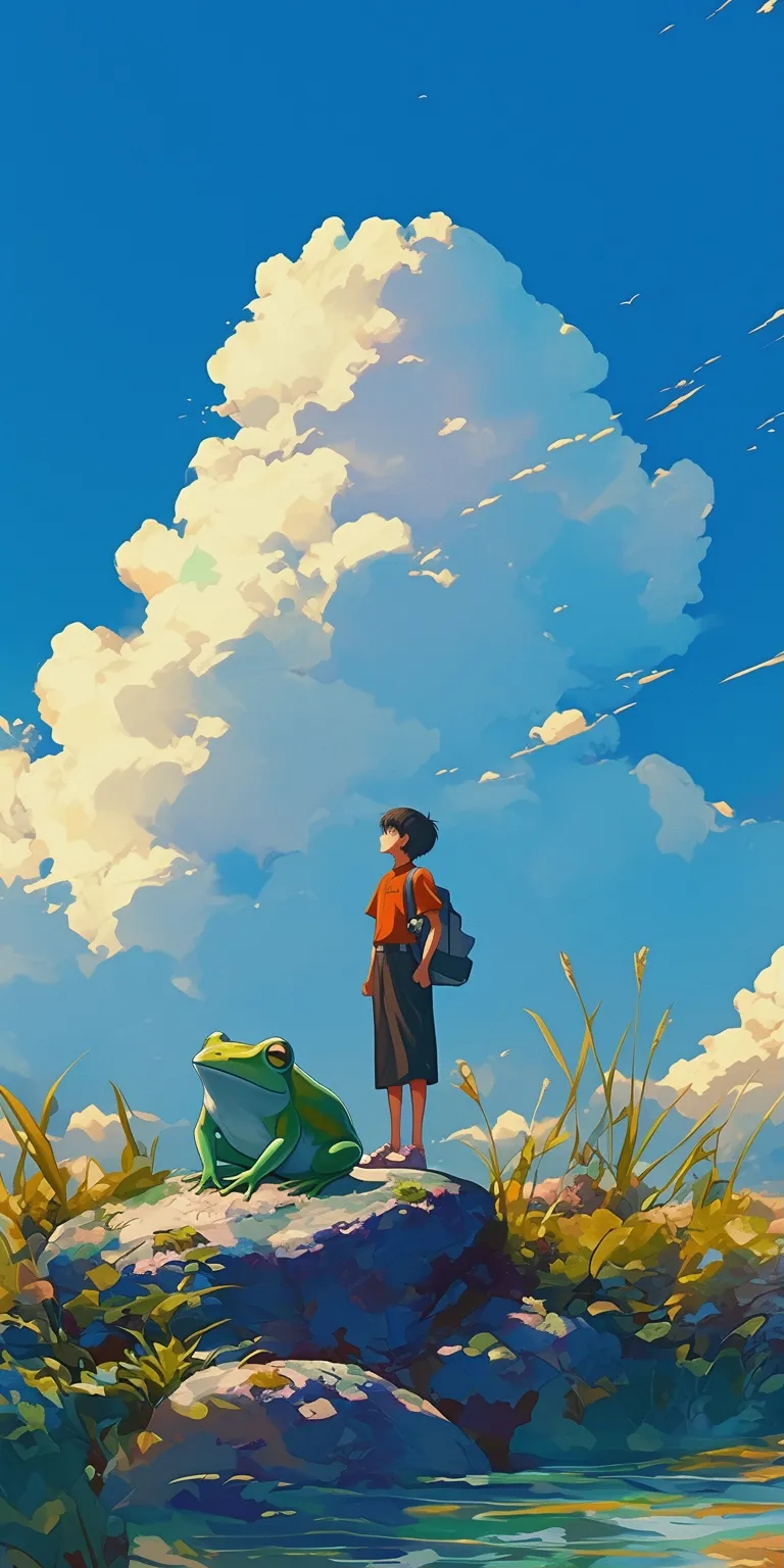 frog aesthetic wallpaper ghibli, flcl, gon, champloo, sky