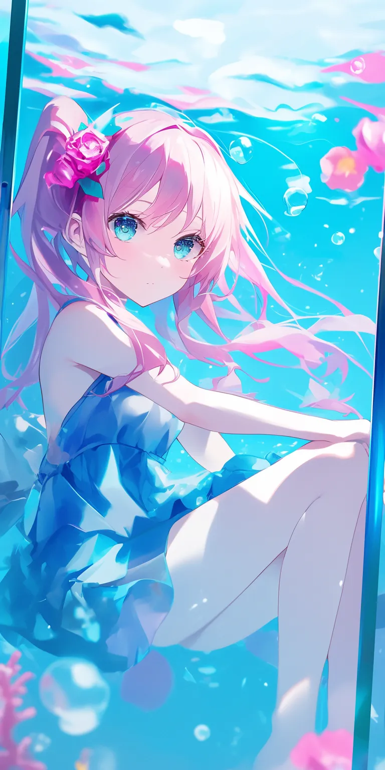 anime picture wallpaper aqua, ocean, miku, rem, vtuber