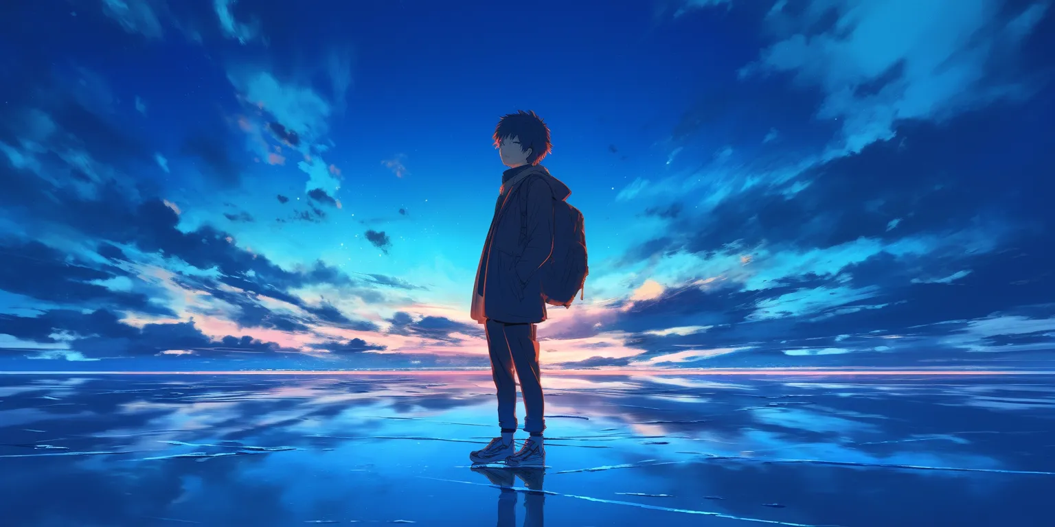 anime pic sad sky, haru, hiro, ocean, 3440x1440