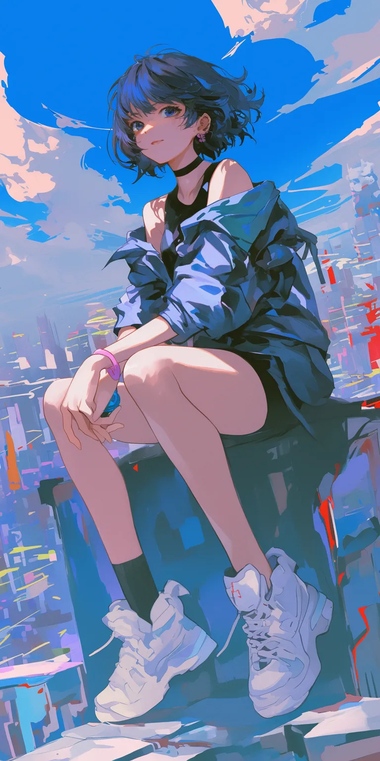 anime picture wallpaper flcl, haru, touka, sky, ciel