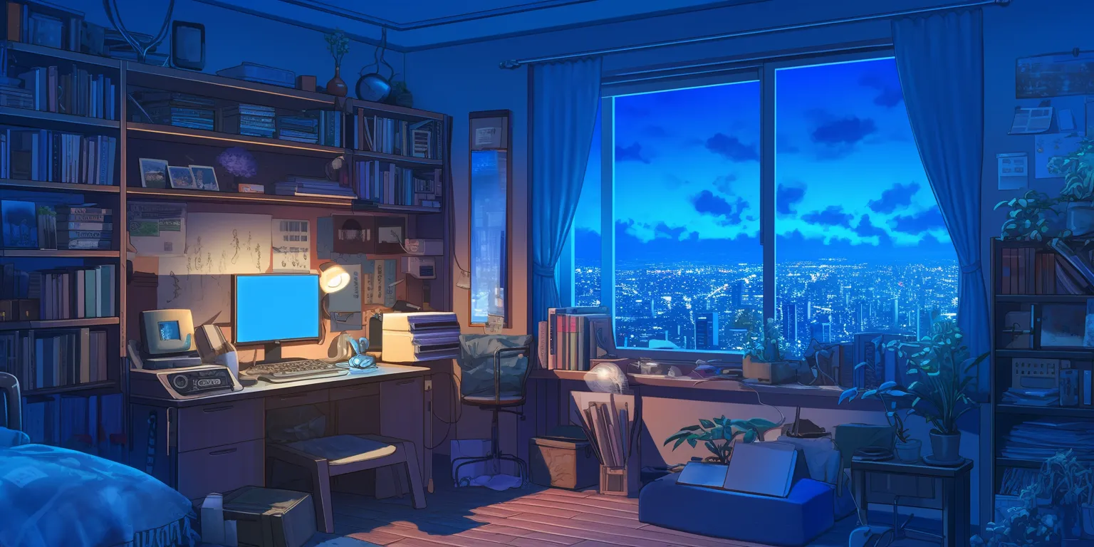 anime room background windows, lofi, ultrawide, room, aesthetic