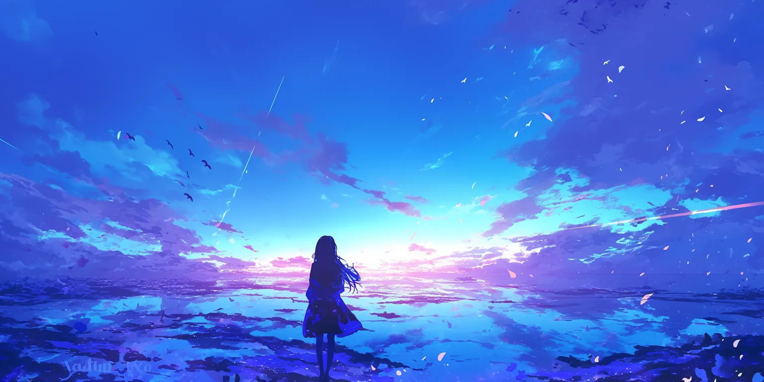 anime purple wallpaper ocean, 2560x1440, sky, bocchi, aqua