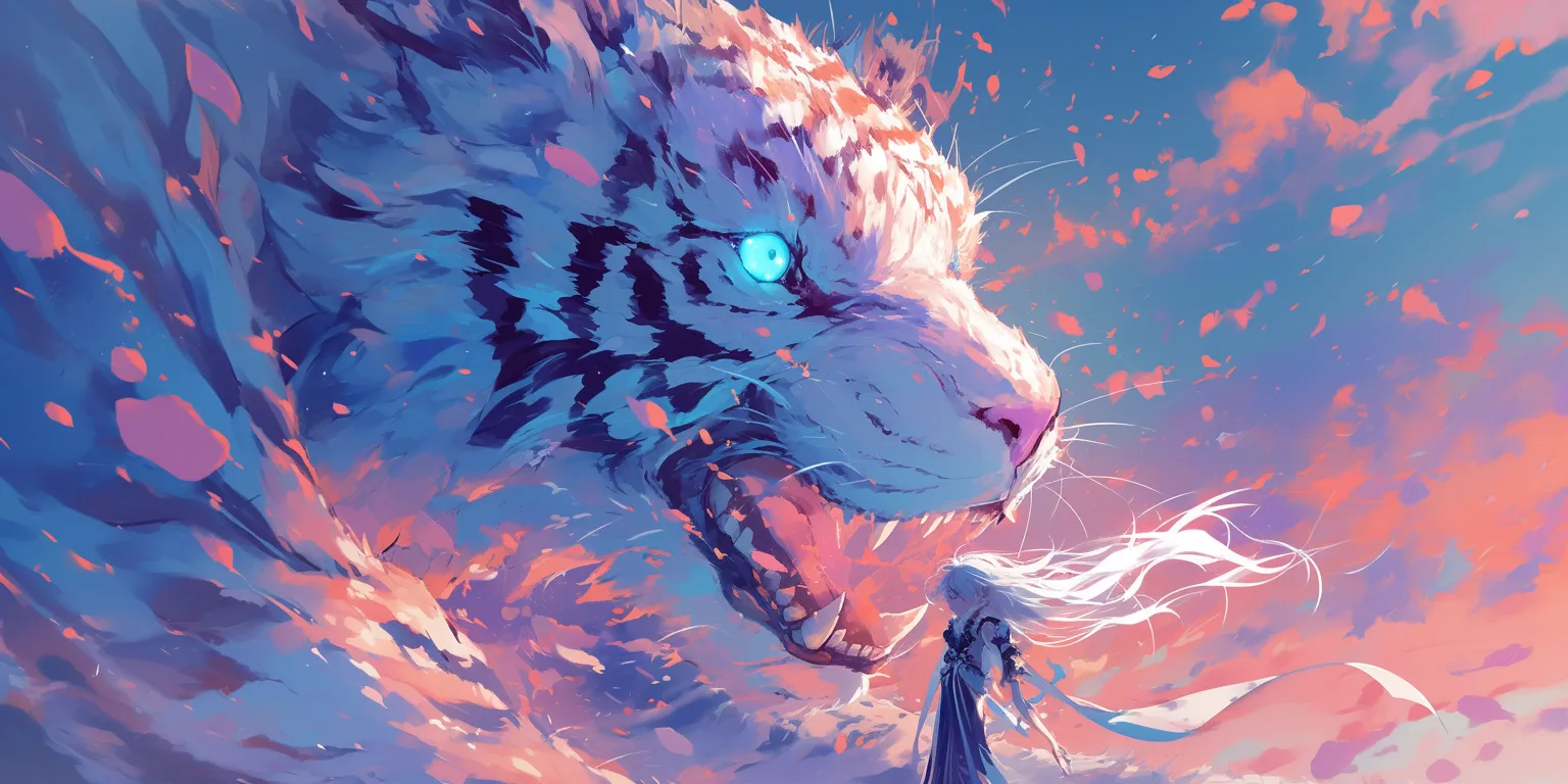 white tiger anime 2560x1440, ghibli, tiger, lion, dragon